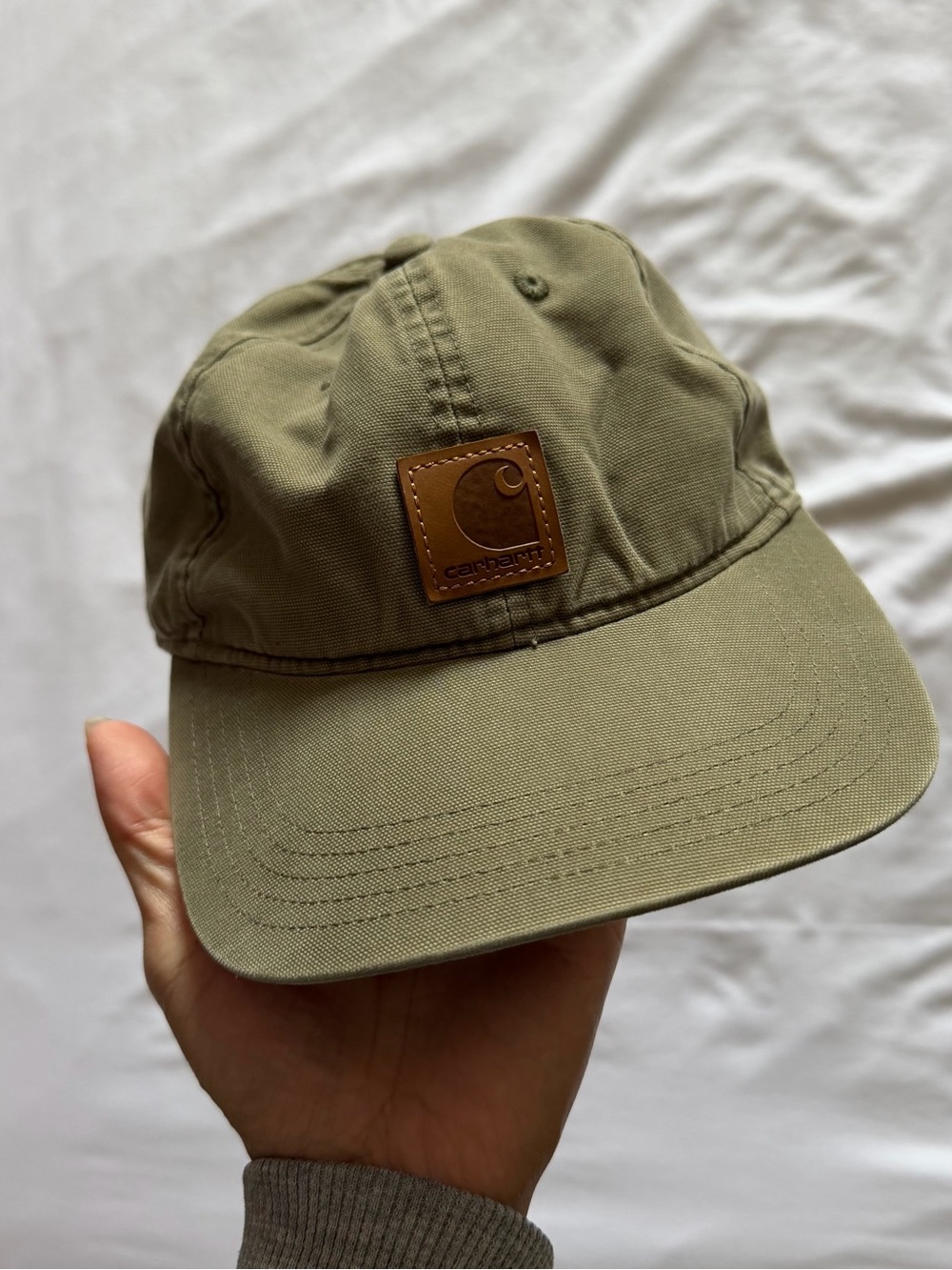 Carhartt Olive Canvas Baseball Cap with Leather Patch
